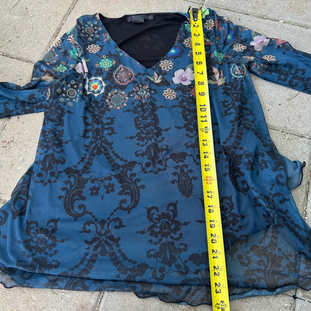 vintage 90's whimsical whimsigoth floral blue mesh layered top - Picture 6 of 8